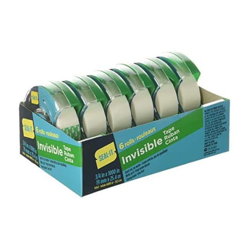 Seal-It شريط لاصق غير مرئي Seal-It 3/4 × 1000 بوصة مع موزع Press N' Cut، عبوة من 6، إجمالي 6000 بوصة، أبيض (62452) - Image 1